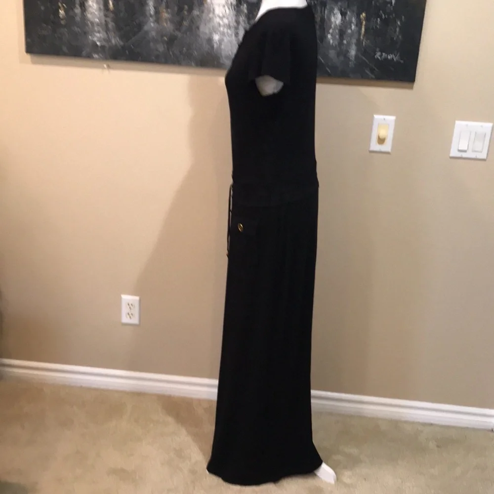 Chelsea & Theodore Black Drawstring Waist Front Pockets Pullover Maxi Dress-10